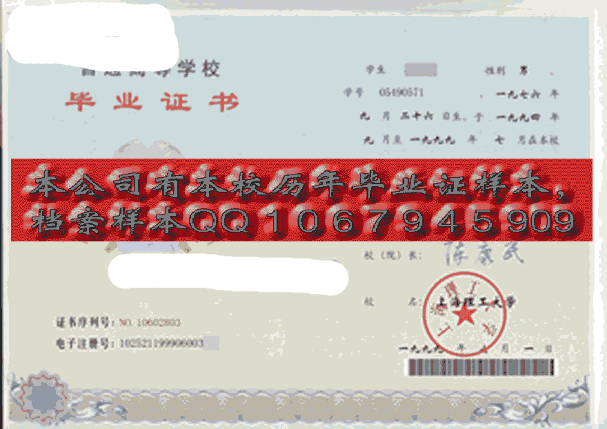 上海理工大学毕业证样本